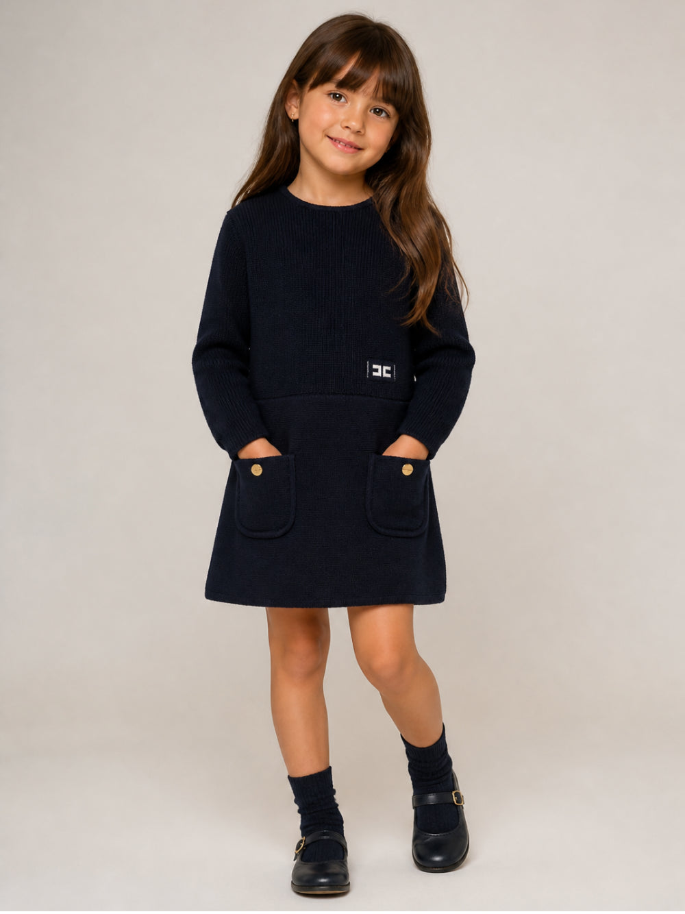 Abito per bambina Elisabetta Franchi La Mia Bambina blu con dettagli color oro EFAB681CFL159 4462 ElISABETTA FRANCHI KIDS 