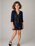 Abito per bambina Elisabetta Franchi La Mia Bambina blu con decorazione con paillettes EFAB7010TV093 4002 ElISABETTA FRANCHI KIDS 