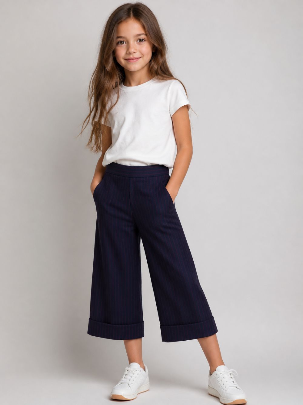 Pantaloni per bambina Elisabetta Franchi La Mia Bambina blu con design gessato EFBE0880ML029 D213 ElISABETTA FRANCHI KIDS 