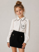 Camicia per bambina Elisabetta Franchi La Mia Bambina beige con bordi a contrasto EFCA2930VI011 0077 ElISABETTA FRANCHI KIDS 