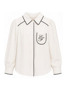 Camicia per bambina Elisabetta Franchi La Mia Bambina beige con bordi a contrasto EFCA2930VI011 0077 ElISABETTA FRANCHI KIDS 