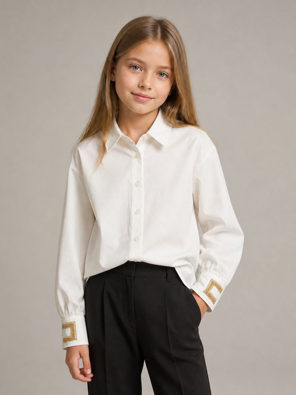 Camicia per bambina Elisabetta Franchi La Mia Bambina bianca con perline EFCA2980CA235 0004 ElISABETTA FRANCHI KIDS 
