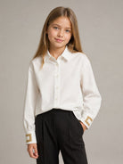 Camicia per bambina Elisabetta Franchi La Mia Bambina bianca con perline EFCA2980CA235 0004 ElISABETTA FRANCHI KIDS 