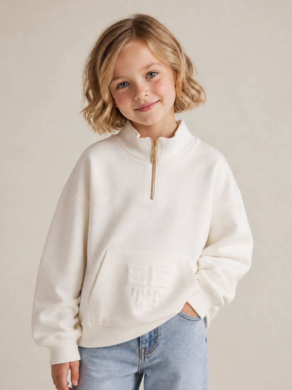 Felpa per bambina Elisabetta Franchi la Mia Bambina bianca corta con ricamo EFFE176CFF017 0067 ElISABETTA FRANCHI KIDS 