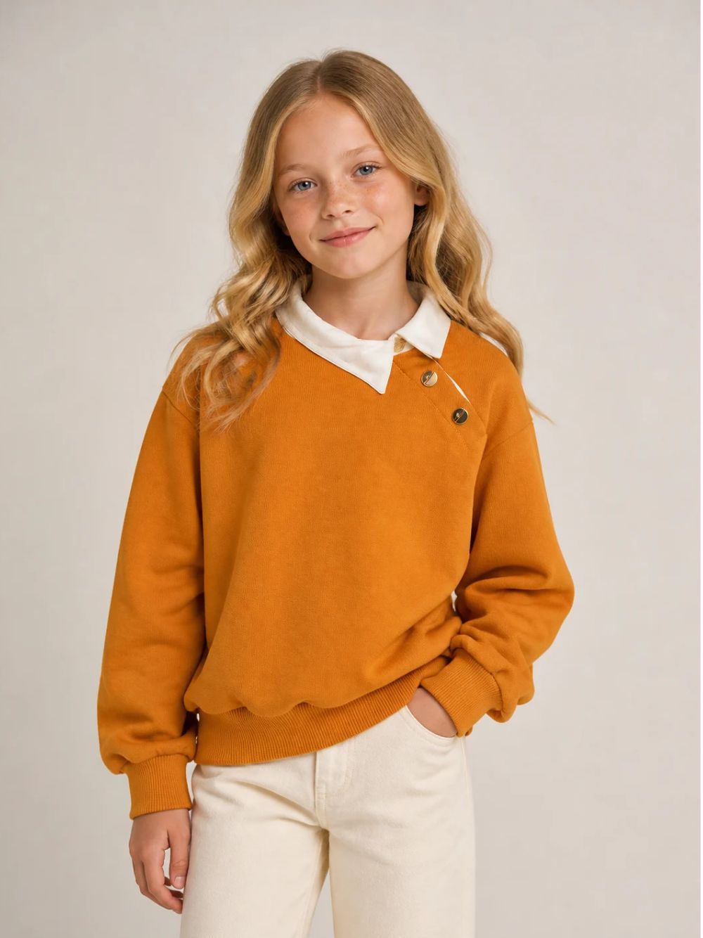 Felpa per bambina Elisabetta Franchi La Mia Bambina Kids arancione con colletto a contrasto EFFE182CFF017 7225 ElISABETTA FRANCHI KIDS 