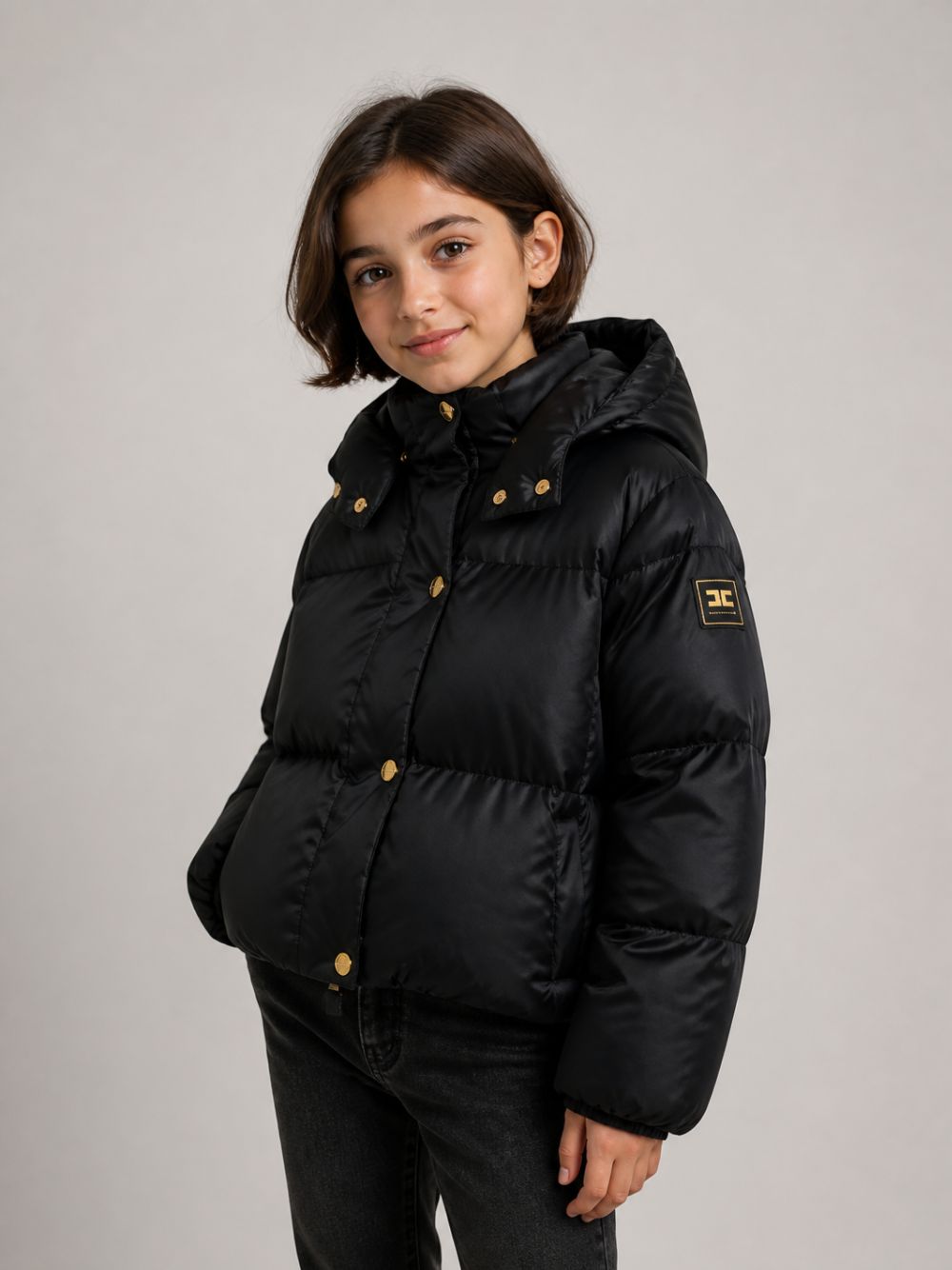 Giubbino per bambina Elisabetta Franchi La Mia Bambina Kids nero con cappuccio EFGB139CNY042 N000 ElISABETTA FRANCHI KIDS 