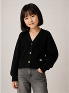 Cardigan per bambina Elisabetta Franchi La Mia Bambina nero con scollo a V EFMA203CFL159 N101 ElISABETTA FRANCHI KIDS 