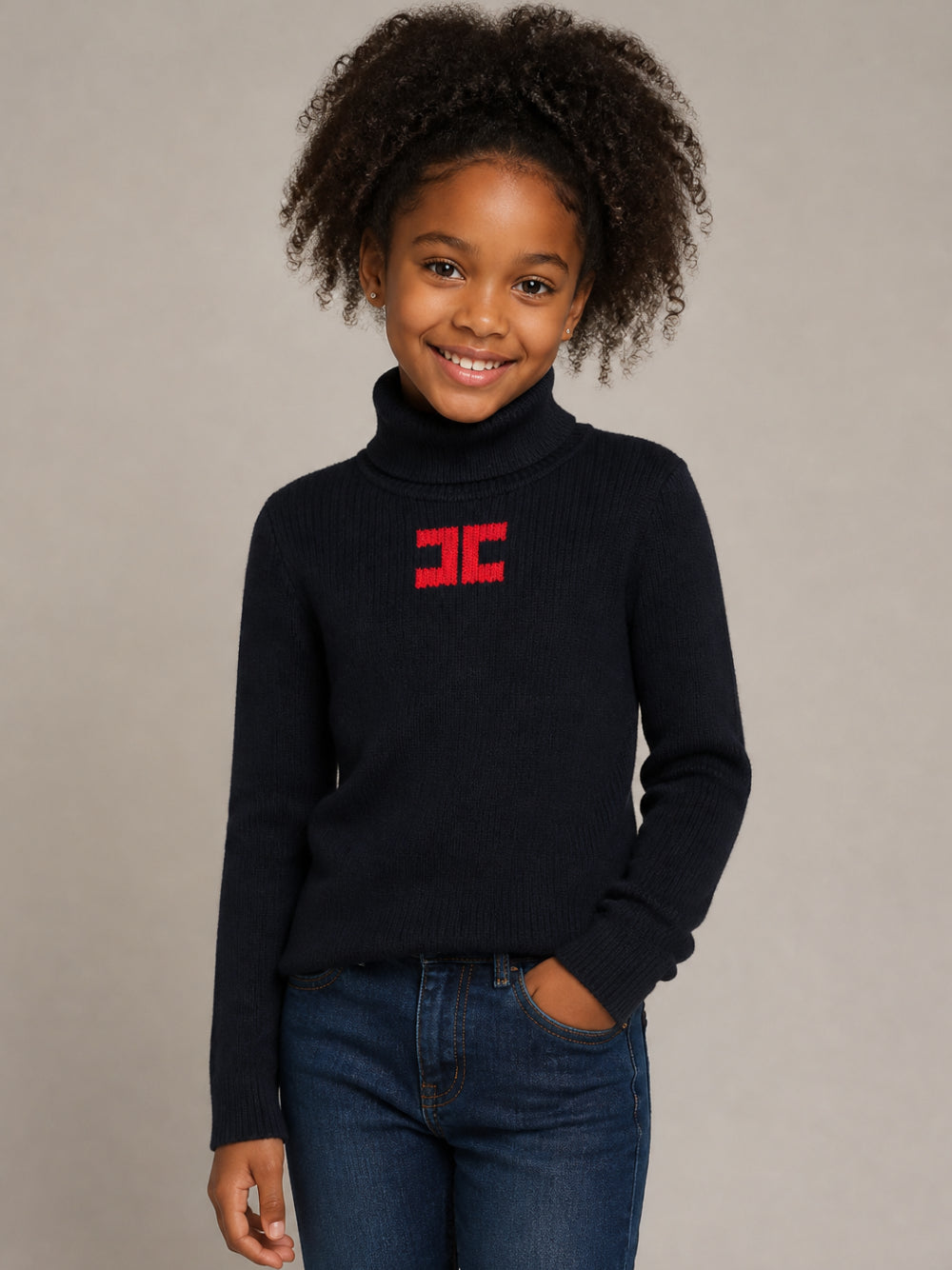 Maglione per bambina Elisabetta Franchi La Mia Bambina blu con logo sul davanti a contrasto EFMA210CFL012 4162 ElISABETTA FRANCHI KIDS 