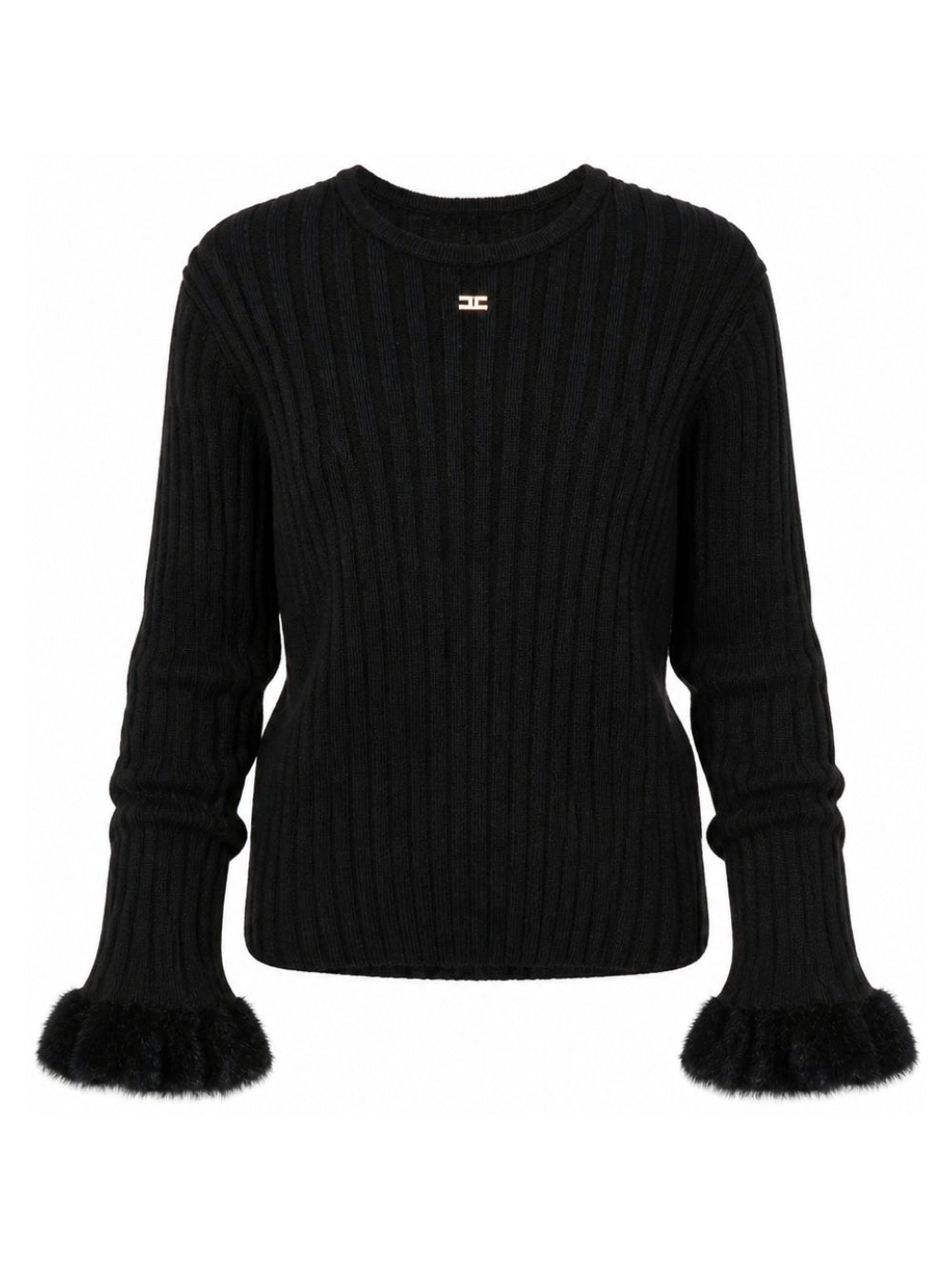 Maglione per bambina Elisabetta Franchi La Mia Bambina nero a coste con bordo in pelliccia sintetica EFMA214CFL040 N000 ElISABETTA FRANCHI KIDS 