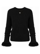 Maglione per bambina Elisabetta Franchi La Mia Bambina nero a coste con bordo in pelliccia sintetica EFMA214CFL040 N000 ElISABETTA FRANCHI KIDS 