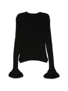 Maglione per bambina Elisabetta Franchi La Mia Bambina nero a coste con bordo in pelliccia sintetica EFMA214CFL040 N000 ElISABETTA FRANCHI KIDS 