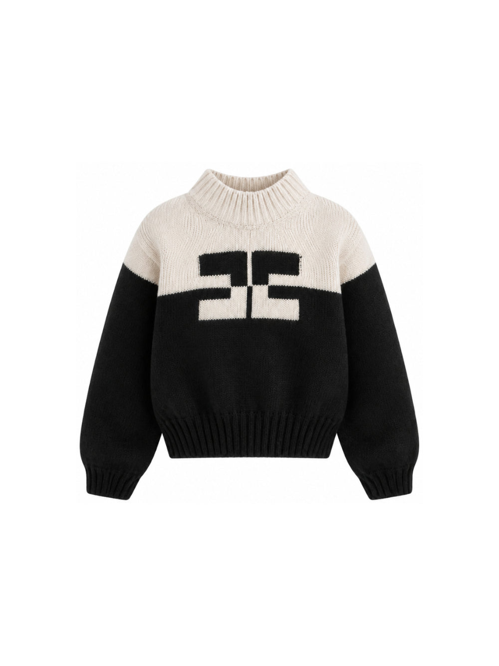 Maglione per bambina Elisabetta Franchi La Mia Bambina bianco e nero con logo ricamato sul davanti EFMA215CFL098 D748 ElISABETTA FRANCHI KIDS 