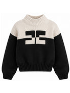 Maglione per bambina Elisabetta Franchi La Mia Bambina bianco e nero con logo ricamato sul davanti EFMA215CFL098 D748 ElISABETTA FRANCHI KIDS 