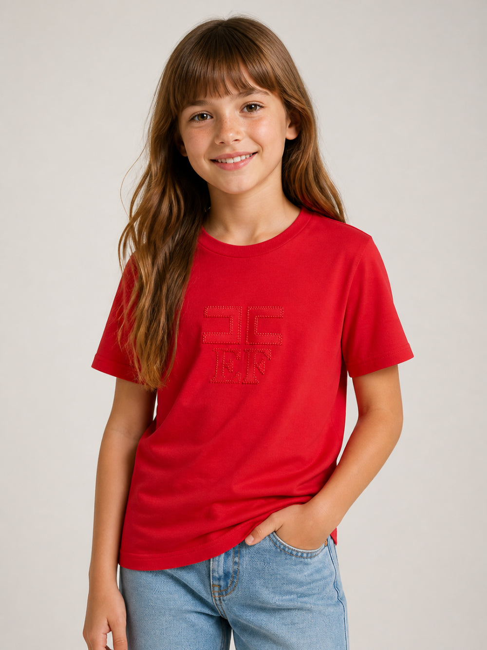 T-shirt per bambina Elisabetta Franchi La Mia Bambina rossa con logo sul davanti EFTS266CJE018 3028 ElISABETTA FRANCHI KIDS 