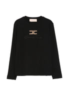 T-shirt per bambina Elisabetta Franchi La Mia Bambina nera con logo decorato EFTS273CJE018 N000 ElISABETTA FRANCHI KIDS 