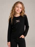 T-shirt per bambina Elisabetta Franchi La Mia Bambina nera con logo decorato EFTS273CJE018 N000 ElISABETTA FRANCHI KIDS 
