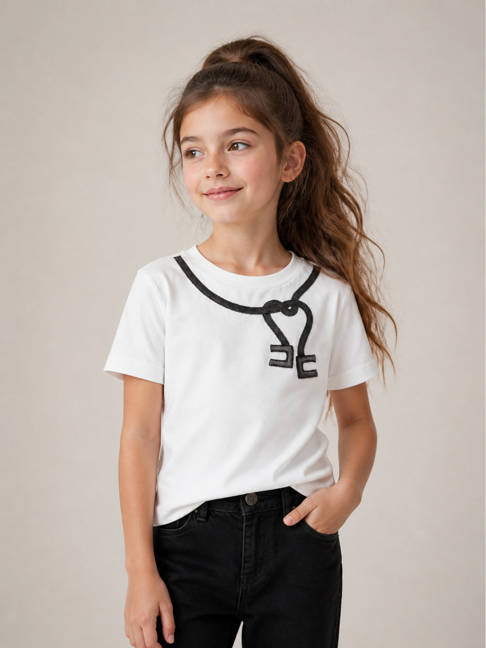 T-shirt per bambina Elisabetta Franchi La Mia Bambina bianca con dettaglio sul collo EGTS119CJE018 0178 ElISABETTA FRANCHI KIDS 