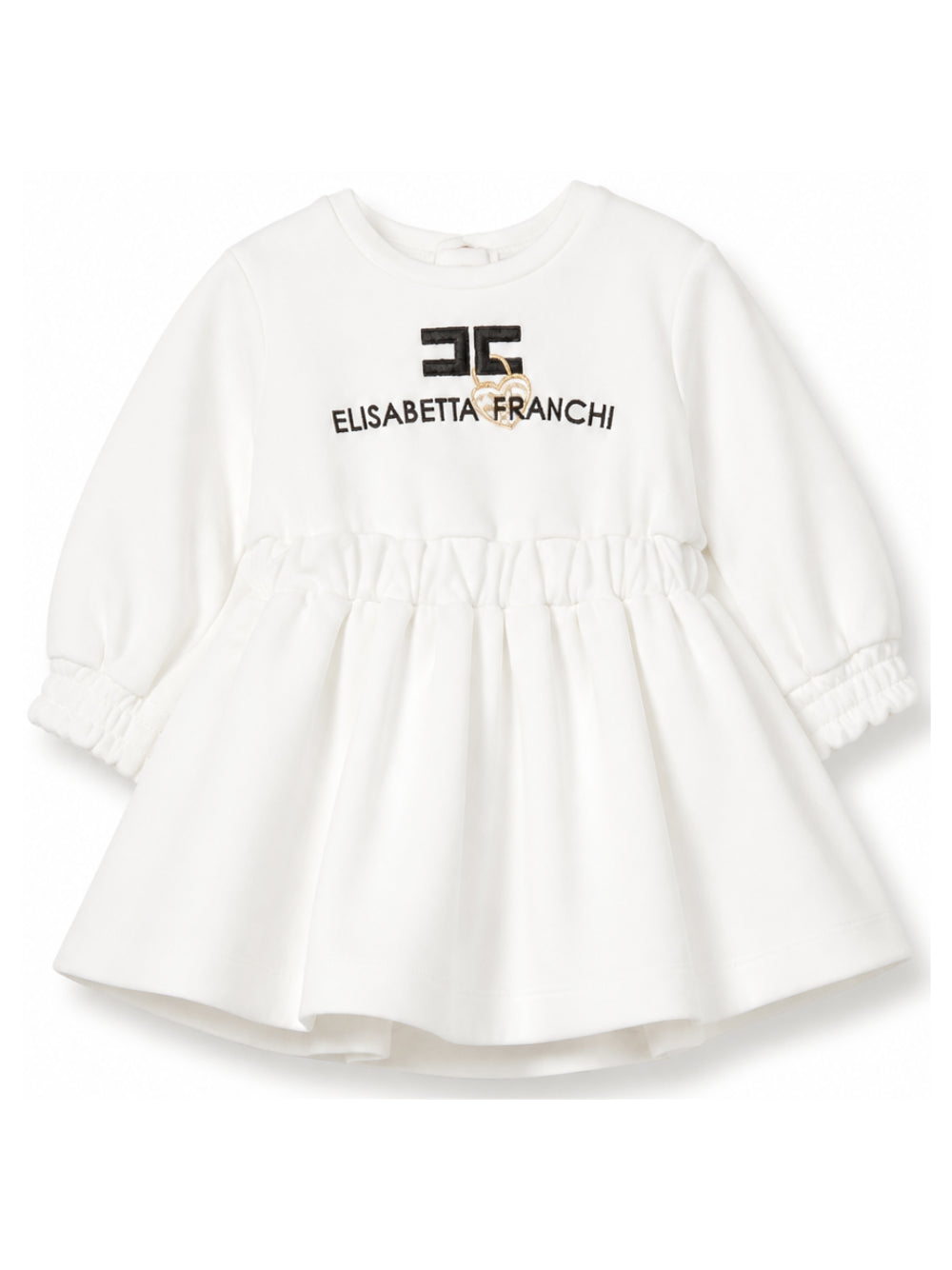 Abito svasato per neonata Elisabetta Franchi La Mia Bambina bianco con logo ricamato ENAB0810FF002 0156 ElISABETTA FRANCHI KIDS 