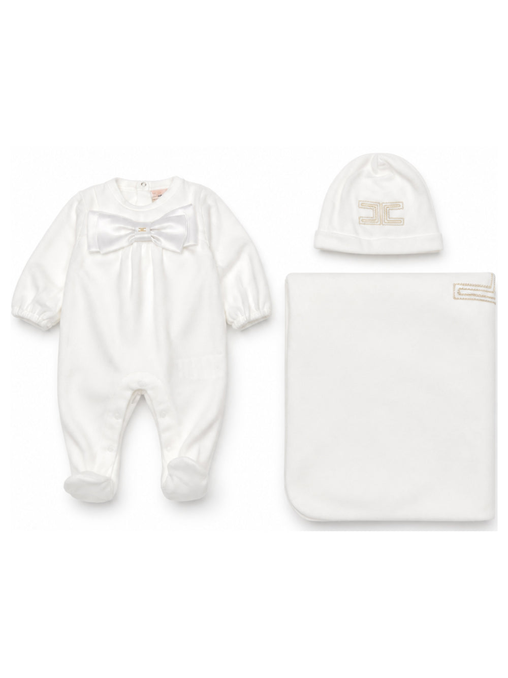 Set tre pezzi per neonata Elisabetta Franchi La Mia Bambina bianco con fiocco ENKT0660JF054 0195 ElISABETTA FRANCHI KIDS 
