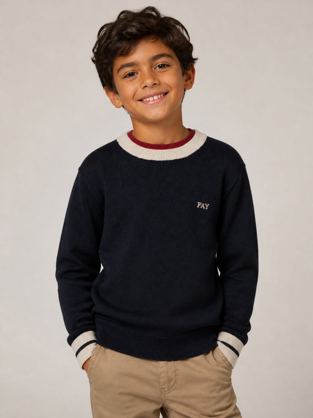 Maglione per bambino Fay Kids blu con logo ricamato sul davanti FZ9H00 W0012 621BG FAY KIDS 