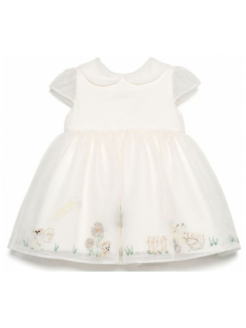 Abito per neonata Fendi Kids bianco con dettagli ricamati BFB633 AG20 F0TU9 FENDI KIDS 