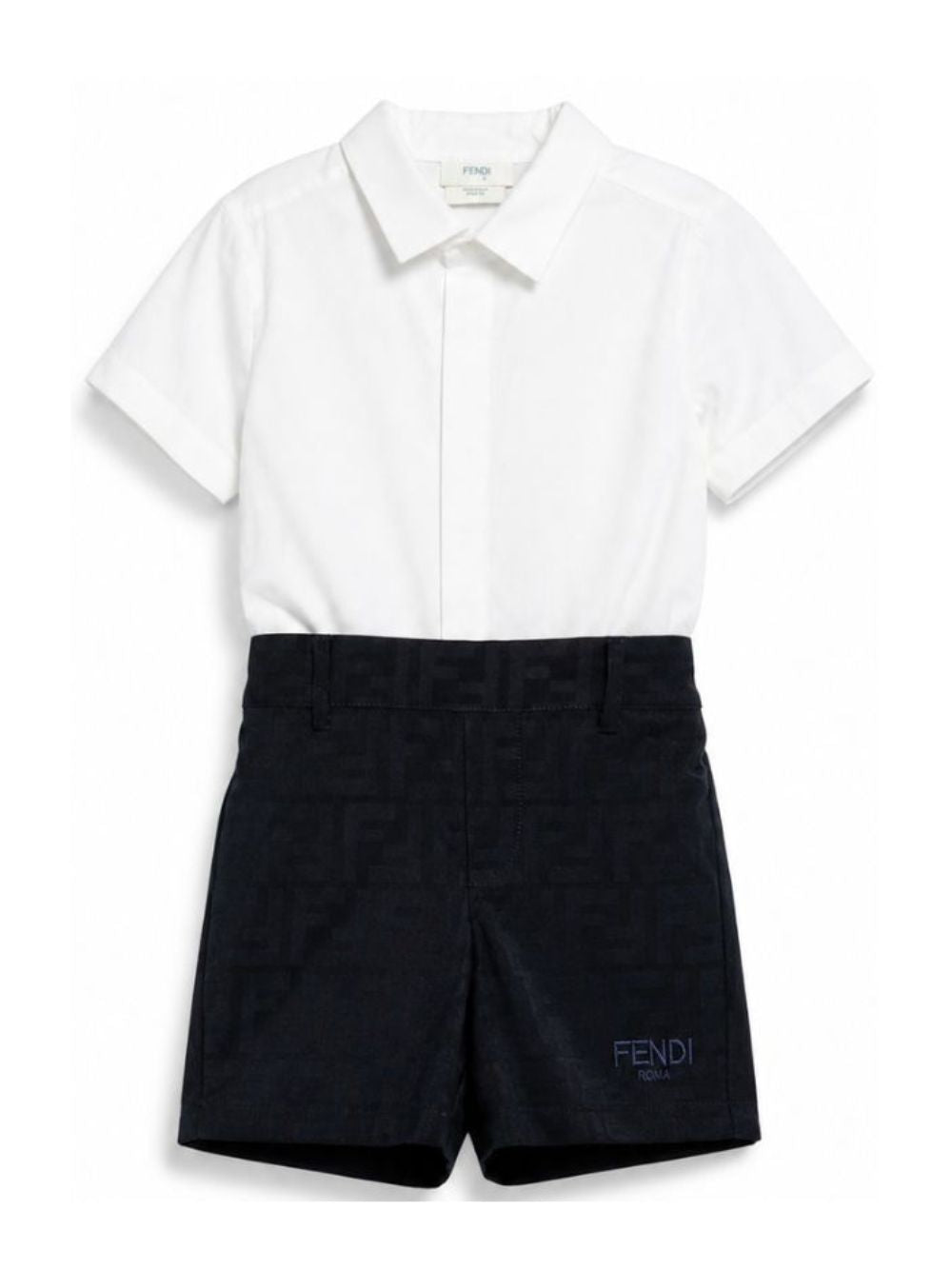 Set camicia e shorts per neonato Fendi Kids bianco a maniche corte BML158 AS64 F1I11 FENDI KIDS 
