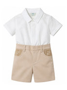 Set due pezzi camicia e shorts per neonato Fendi Kids bianco e beige con motivo logo BML164 AS5Y F1P2N FENDI KIDS 