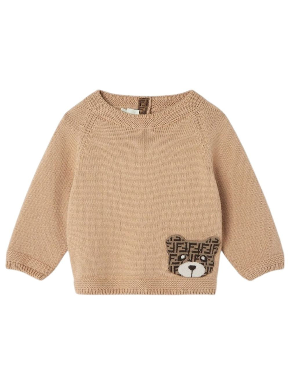 Maglione per neonati Fendi  Kids beige con ricamo orsetto sul davanti con logo FF BUG211 AVVZ F0QU5 FENDI KIDS 