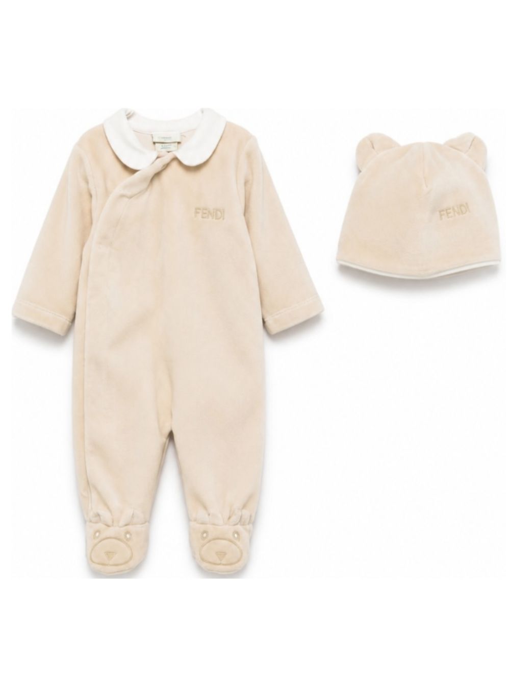 Set tutina e cappellino per neonati Fendi Kids beige con effetto velluto BUK166 AQU6 F19J5 FENDI KIDS 