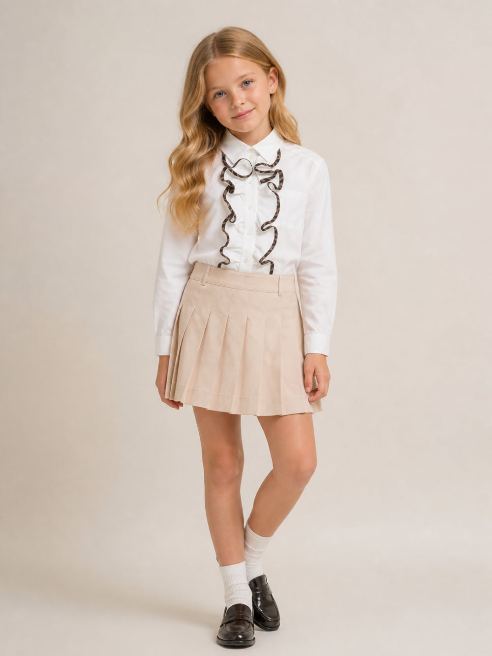 Abito per bambina Fendi Kids beige con dettagli ruches sul davanti JFB882 AS5Y F1P2N FENDI KIDS 
