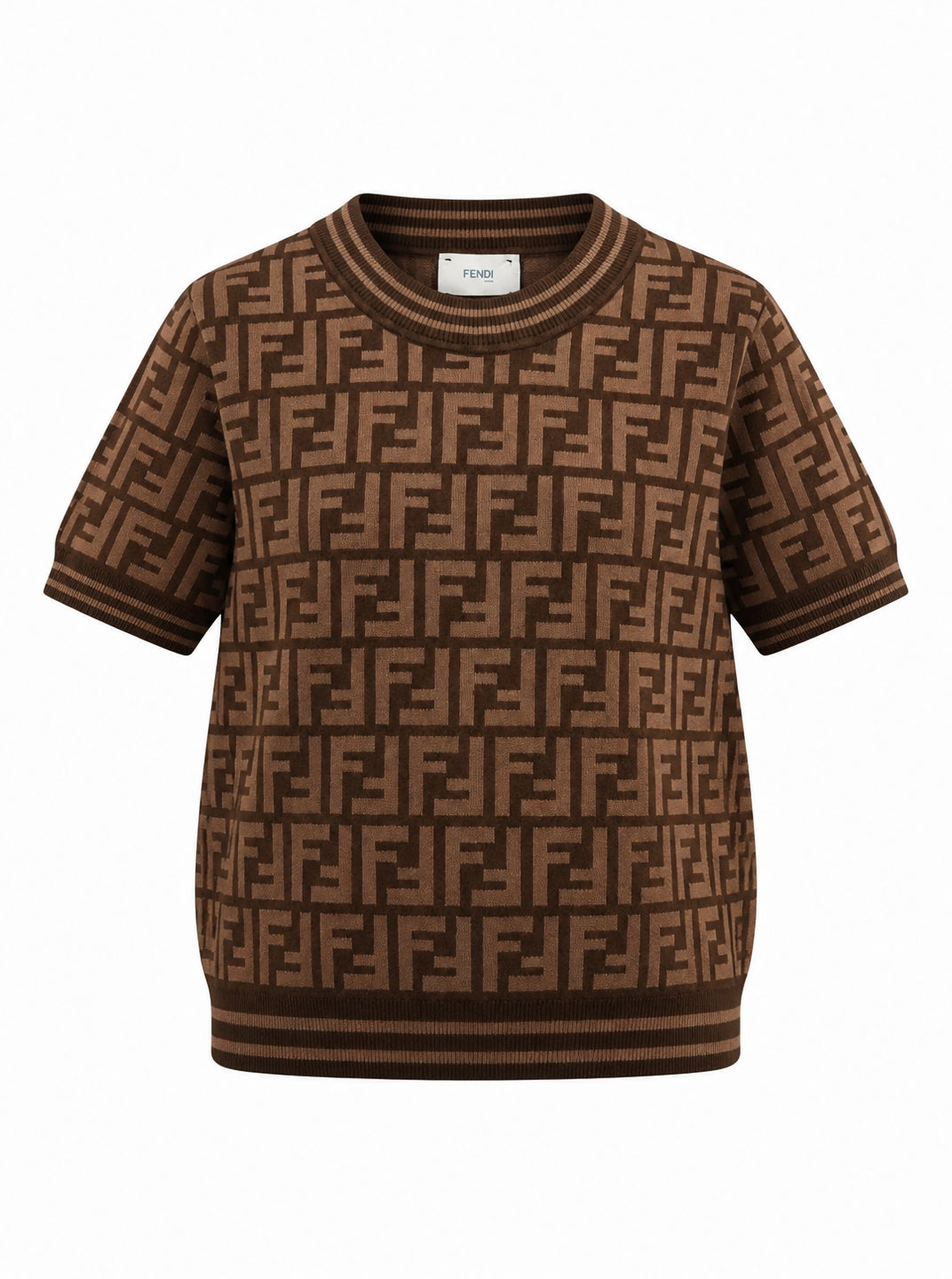 T-shirt per bambini Fendi Kids marrone con logo FF all-over JFG069 AEYD F15B6 FENDI KIDS 