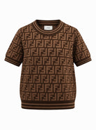 T-shirt per bambini Fendi Kids marrone con logo FF all-over JFG069 AEYD F15B6 FENDI KIDS 