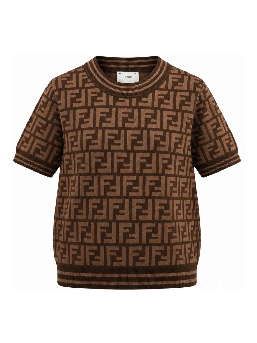 T-shirt per bambini Fendi Kids marrone con logo FF all-over JFG069 AEYD F15B6 FENDI KIDS 