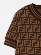 T-shirt per bambini Fendi Kids marrone con logo FF all-over JFG069 AEYD F15B6 FENDI KIDS 