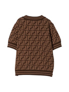 T-shirt per bambini Fendi Kids marrone con logo FF all-over JFG069 AEYD F15B6 FENDI KIDS 