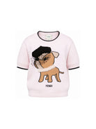 Maglione per bambina Fendi Kids rosa con ricamo cagnolino JFG263 AJ8W F1UL9 FENDI KIDS 