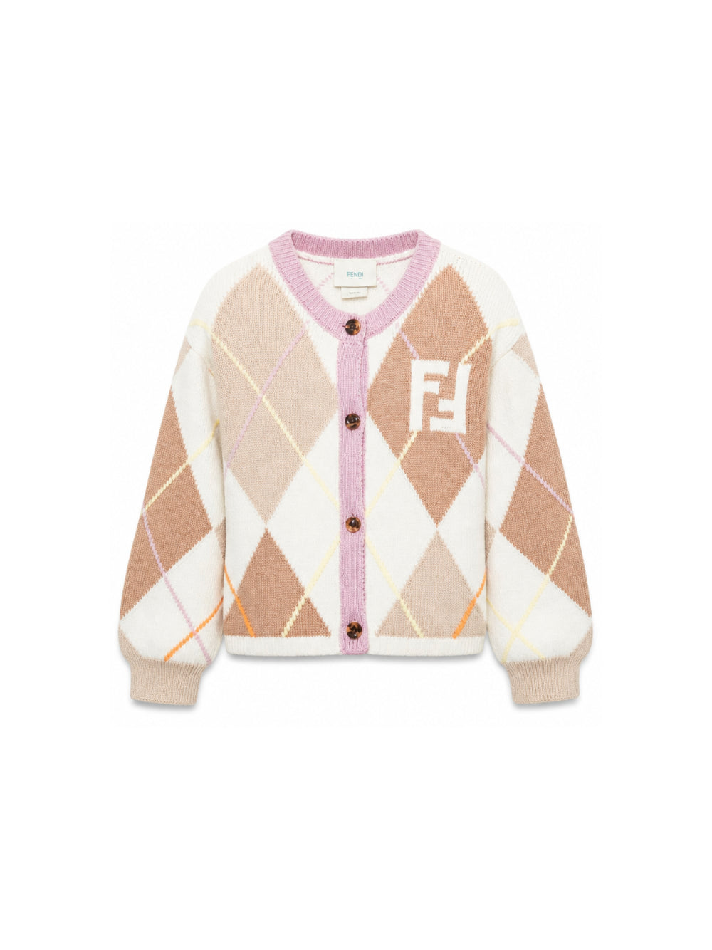 Maglione per bambina Fendi Kids beige con motivo argyle JFG266 AJ8X F1P2N FENDI KIDS 