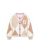 Maglione per bambina Fendi Kids beige con motivo argyle JFG266 AJ8X F1P2N FENDI KIDS 