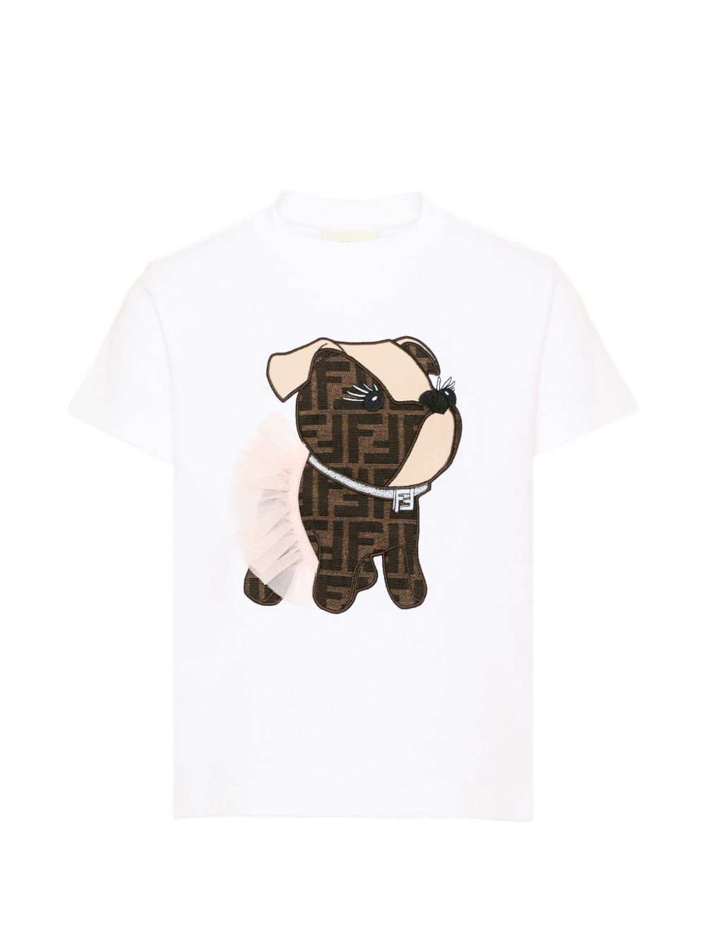 T-shirt per bambina Fendi Kids bianca con applicazione sul davanti JFI418 AVWL F0TU9 FENDI KIDS 