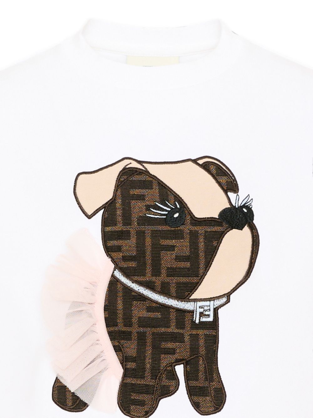 T-shirt per bambina Fendi Kids bianca con applicazione sul davanti JFI418 AVWL F0TU9 FENDI KIDS 