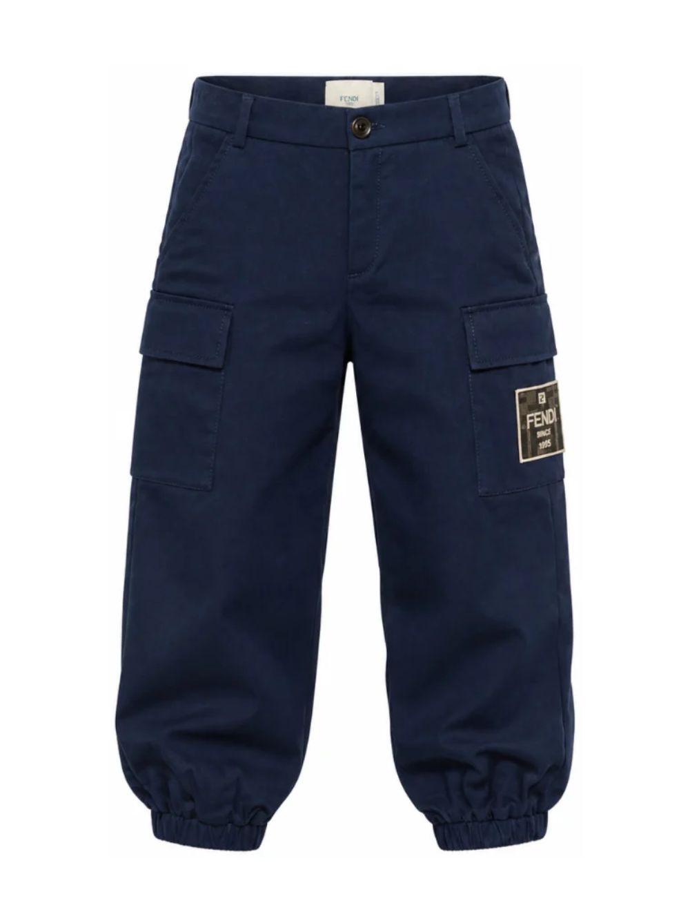 Pantaloni cargo per bambino Fendi Kids blu con patch con logo sul davanti JMF600 AS5Y F1I11 FENDI KIDS 
