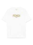 T-shirt per bambina Fendi Kids bianca con applicazione con logo JMI463 7AJ F0TU9 FENDI KIDS 