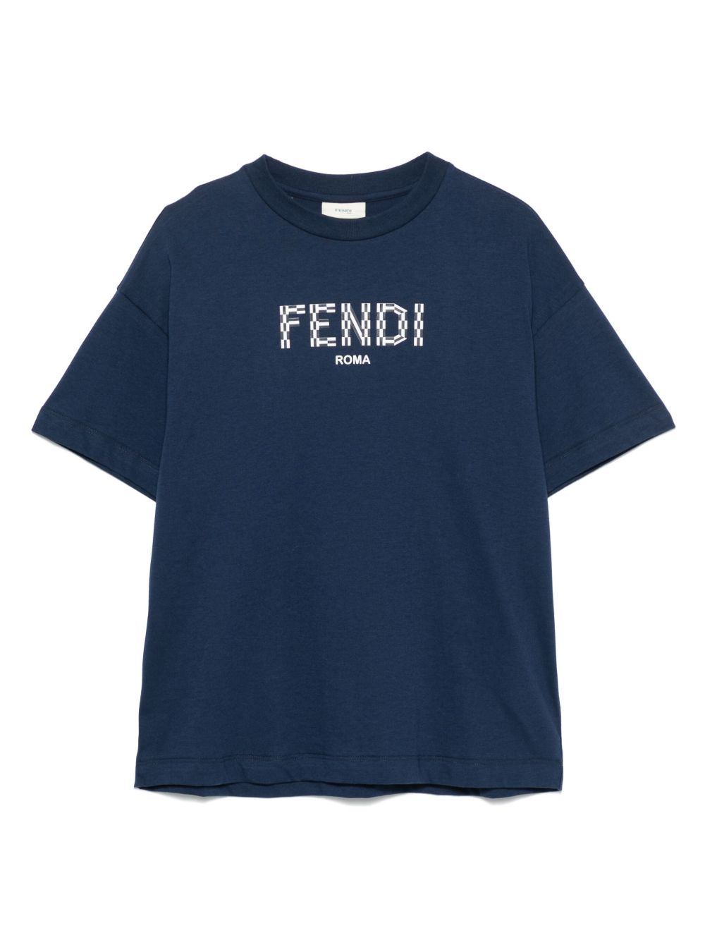 T-shirt per bambino Fendi Kids blu navy con stampa logo sul davanti JMI463 7AJ F1I11 FENDI KIDS 