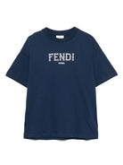 T-shirt per bambino Fendi Kids blu navy con stampa logo sul davanti JMI463 7AJ F1I11 FENDI KIDS 