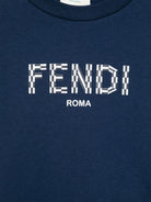 T-shirt per bambino Fendi Kids blu navy con stampa logo sul davanti JMI463 7AJ F1I11 FENDI KIDS 