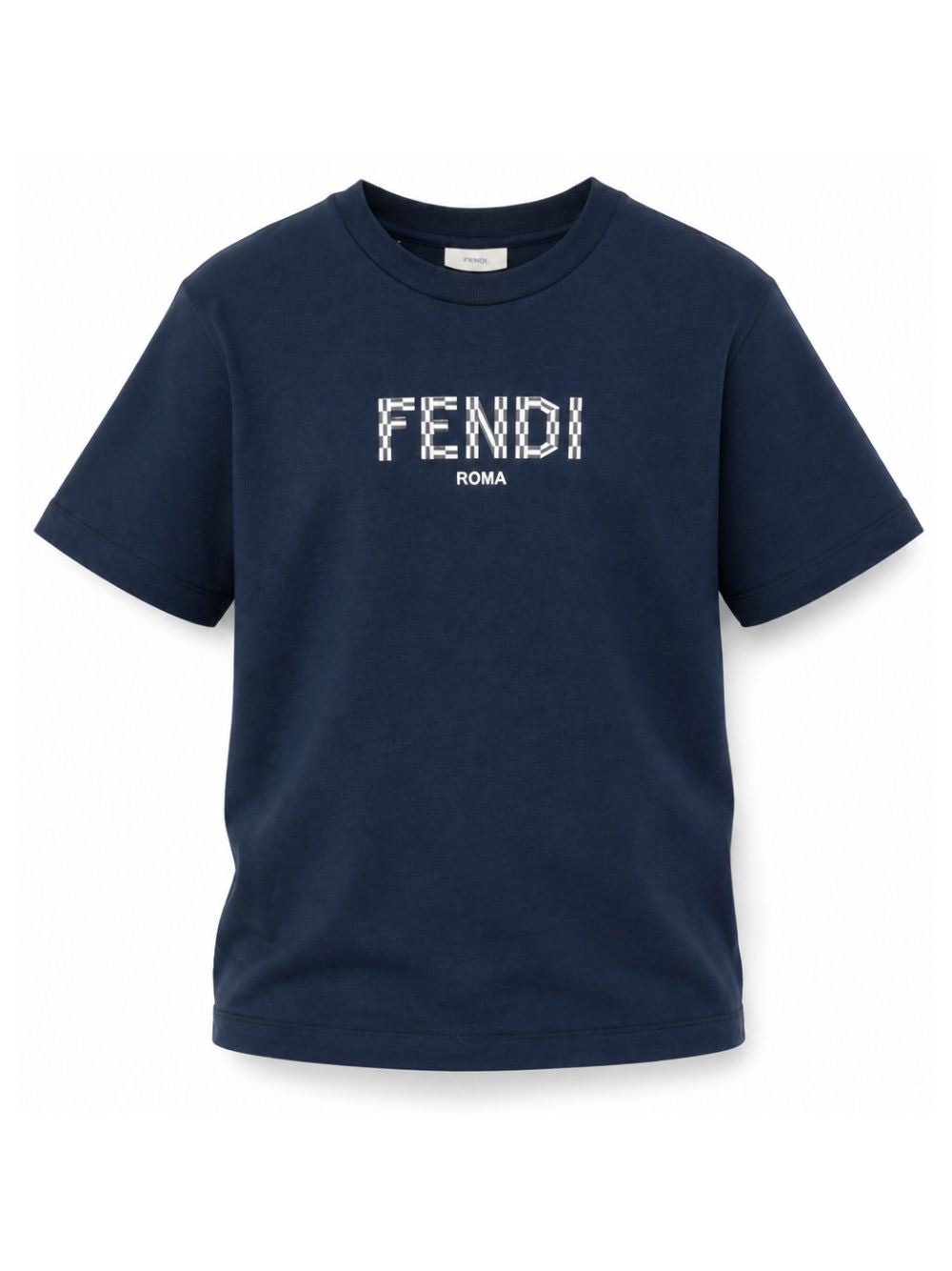 T-shirt per bambino Fendi Kids blu navy con stampa logo sul davanti JMI463 7AJ F1I11 FENDI KIDS 
