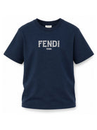 T-shirt per bambino Fendi Kids blu navy con stampa logo sul davanti JMI463 7AJ F1I11 FENDI KIDS 