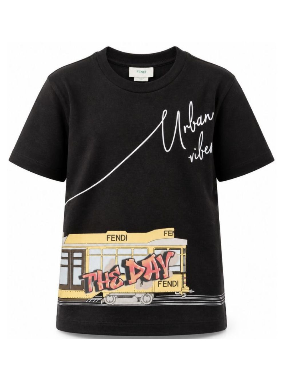 T-shirt per bambino Fendi Kids nera con stampa grafica JMI525 AVWL F0GME FENDI KIDS 