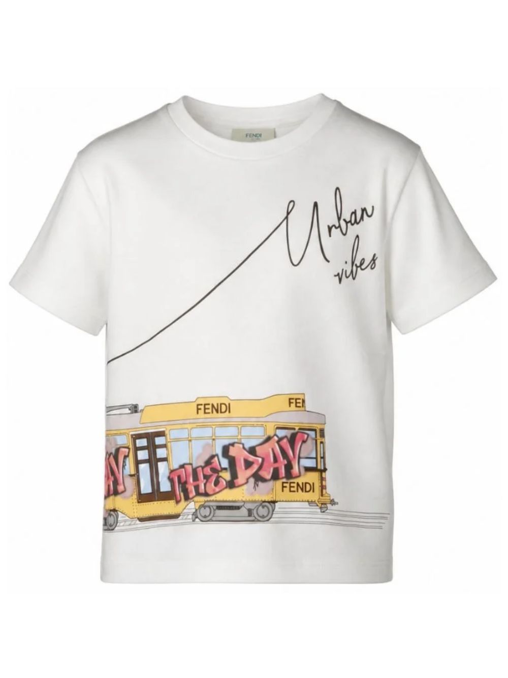 T-shirt per bambino Fendi Kids bianca con stampa grafica JMI525 AVWL F0TU9 FENDI KIDS 