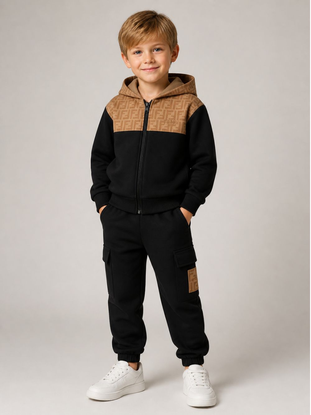 Felpa per bambino Fendi Kids nera con dettagli monogramma FF JUH106 5V0 F13IV FENDI KIDS 